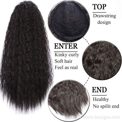 Curly Ponytail Hair 22 Inch Long Body Wave Ponytail hair Extension Synthetic Wrap Around Drawstring Hair with 2 Clips
